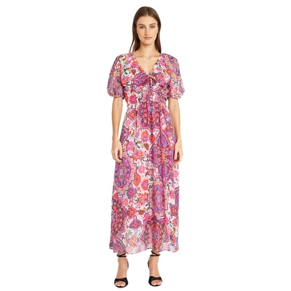 Donna Morgan Short Sleeve Floral Print Maxi Dress - Picture 3 of 5